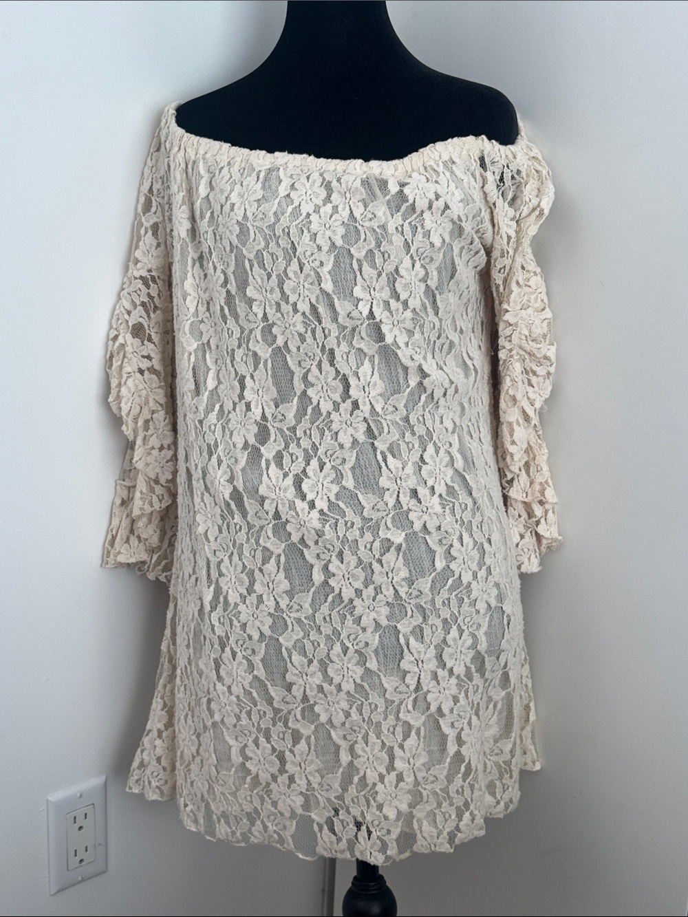 Ivory Lace Off-Shoulder mini dress